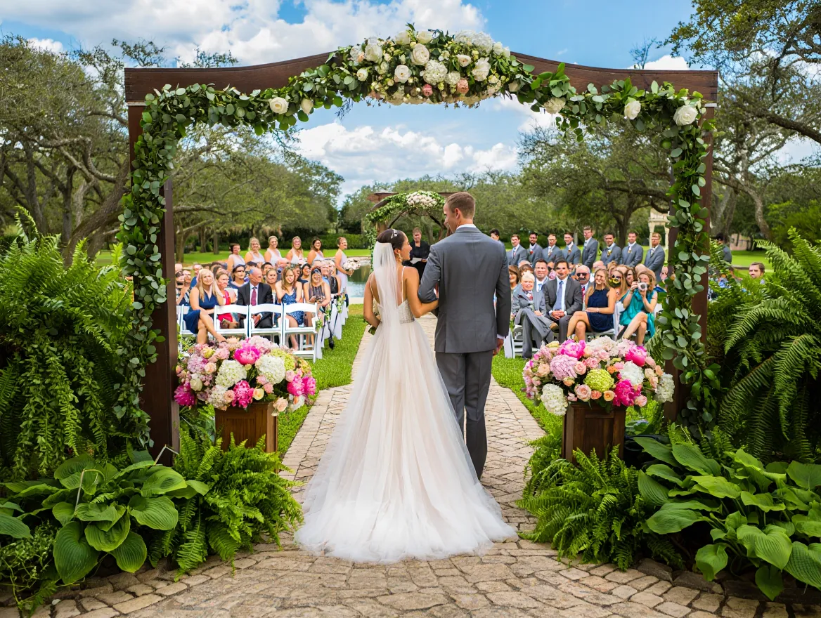 Outdoor garden wedding ceremony